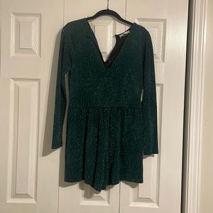 Altard state dark green sparkly long sleeve shirt romper